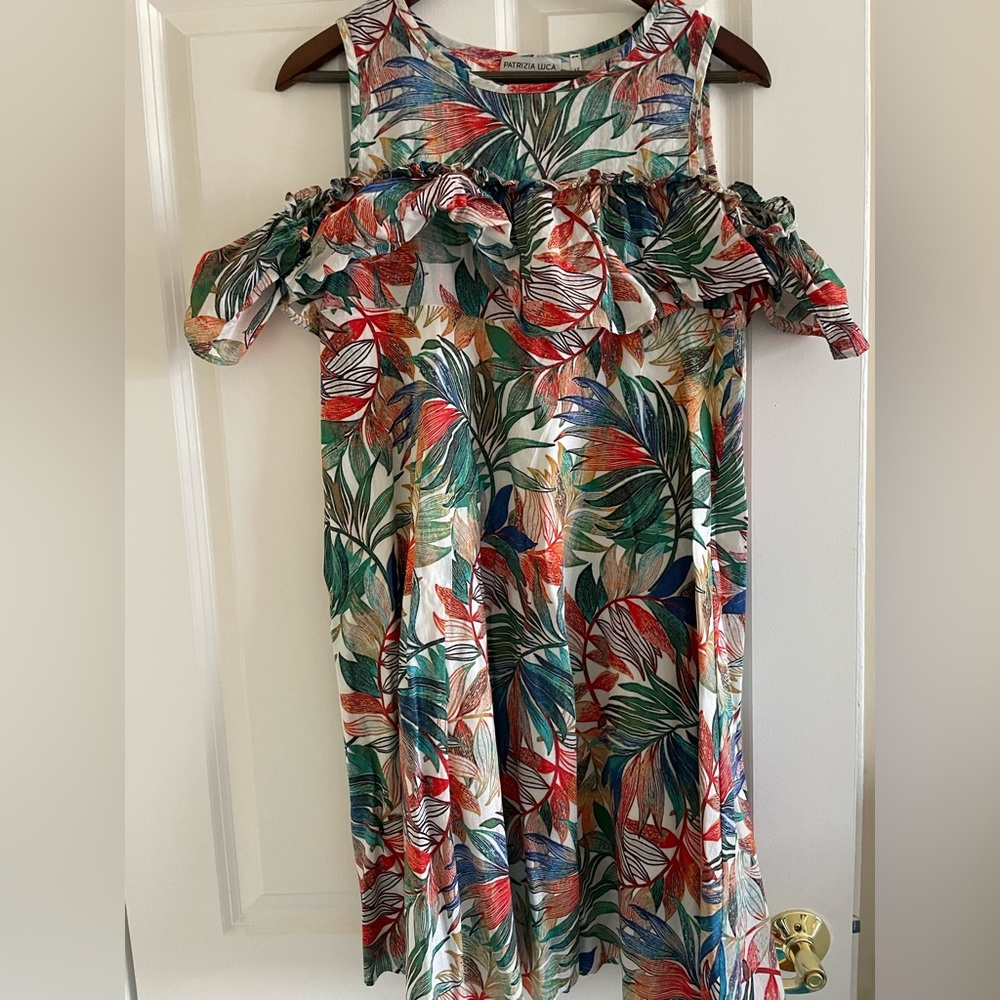 Leaves Print summer dress off the shoulder, brand Patrizia Luca